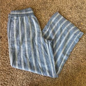 Striped Lightweight Blue Wide-Leg Women's Pants